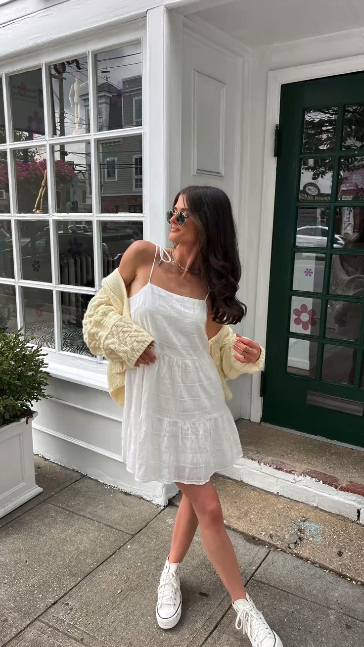 White Strappy Dress with Cardigan 